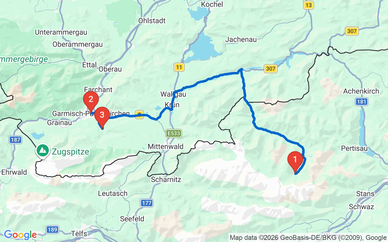 Driving map — Garmisch-Partenkirchen, Bavaria